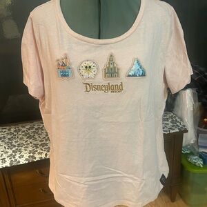 Disney Parks Disneyland Embroidered Icons Scoop Neck T-Shirt Sz XL